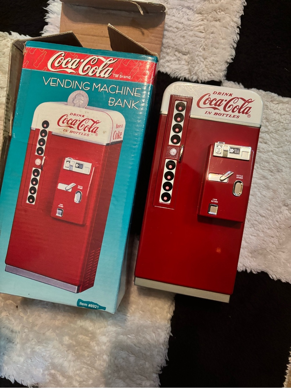 Coca Cola Red Mini Vending Machine Bank with White Top